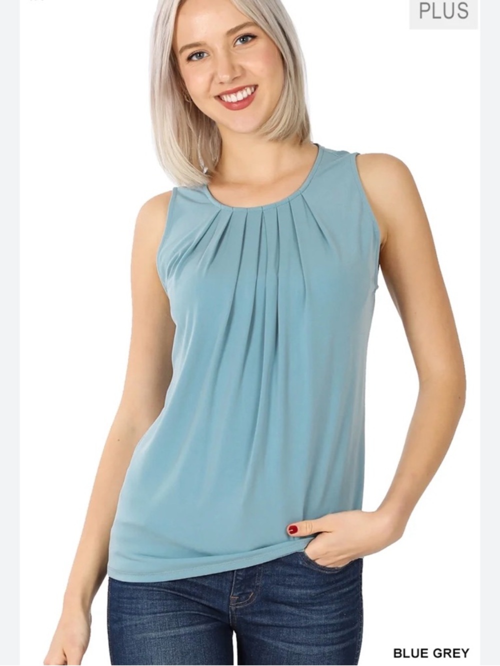 Zenana Light Blue Pleated Sleeveless Top